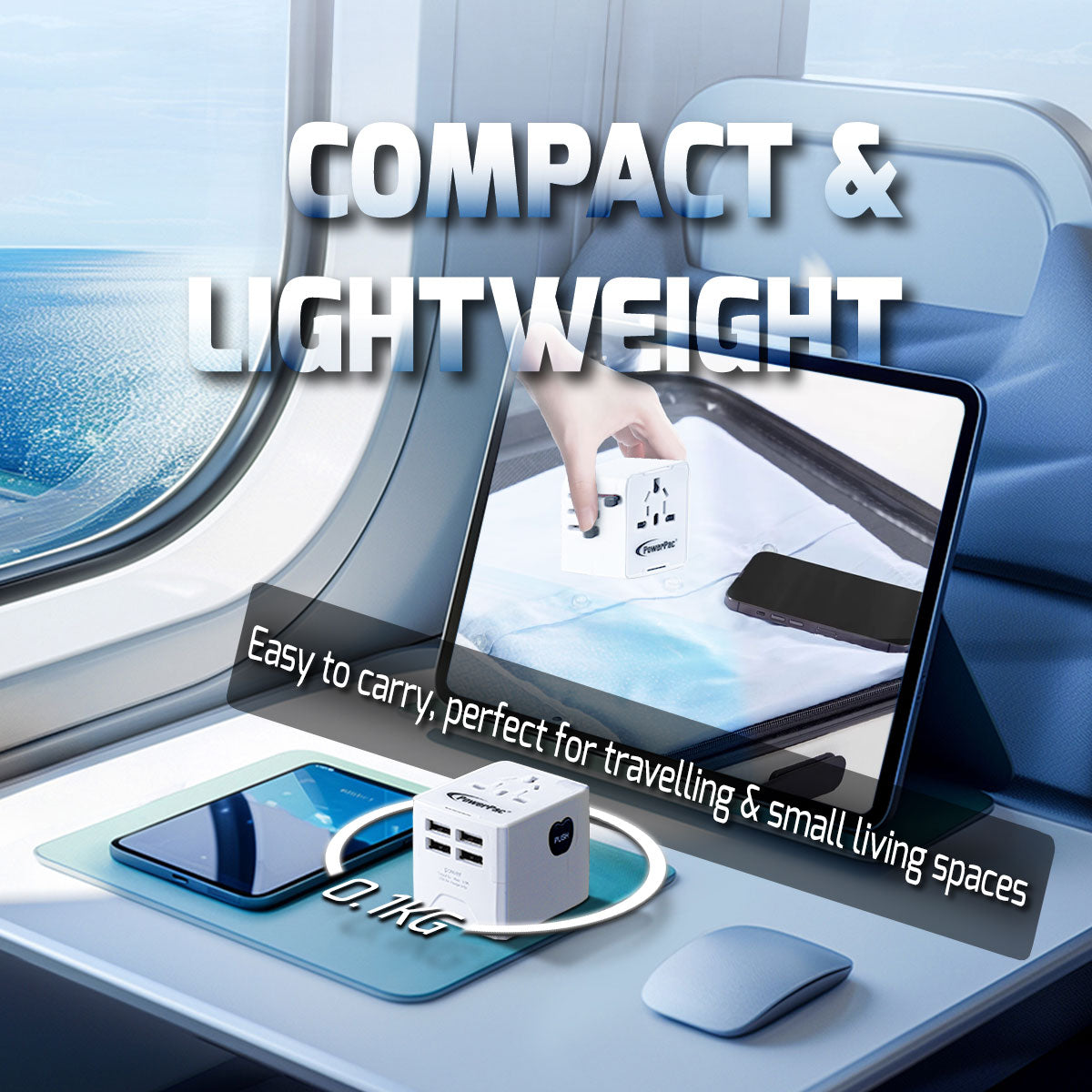 Universal Travel Adapter + USB Smart & Fast Charger – Multi Sockets & Plugs, Neon LED, PP7981WH
