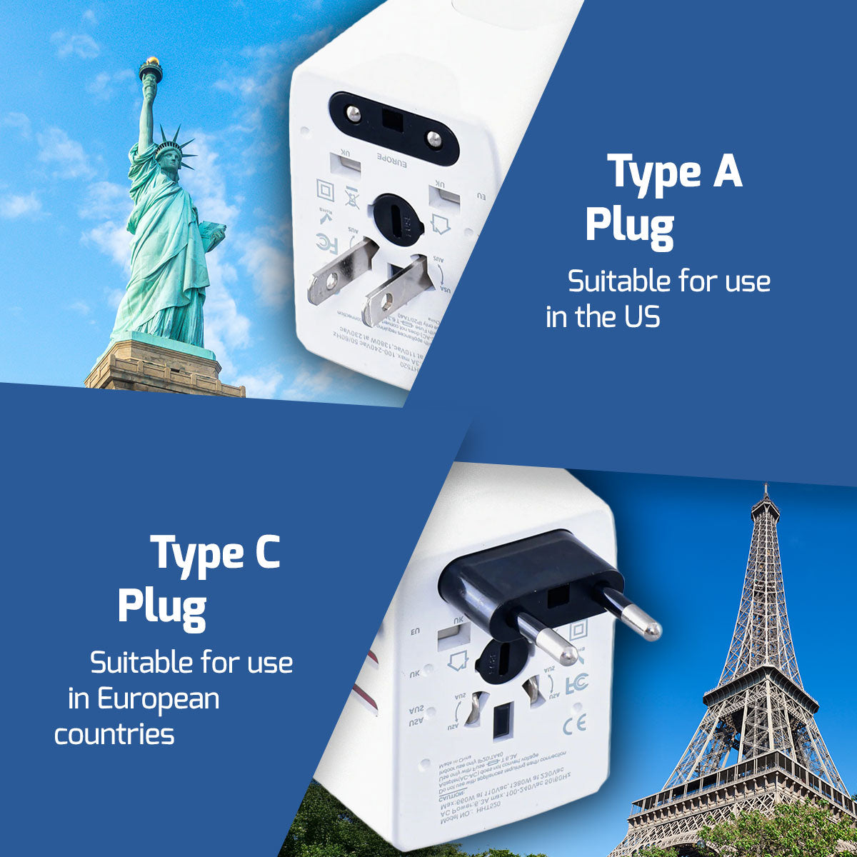 Universal Travel Adapter + USB Smart & Fast Charger – Multi Sockets & Plugs, Neon LED, PP7981WH