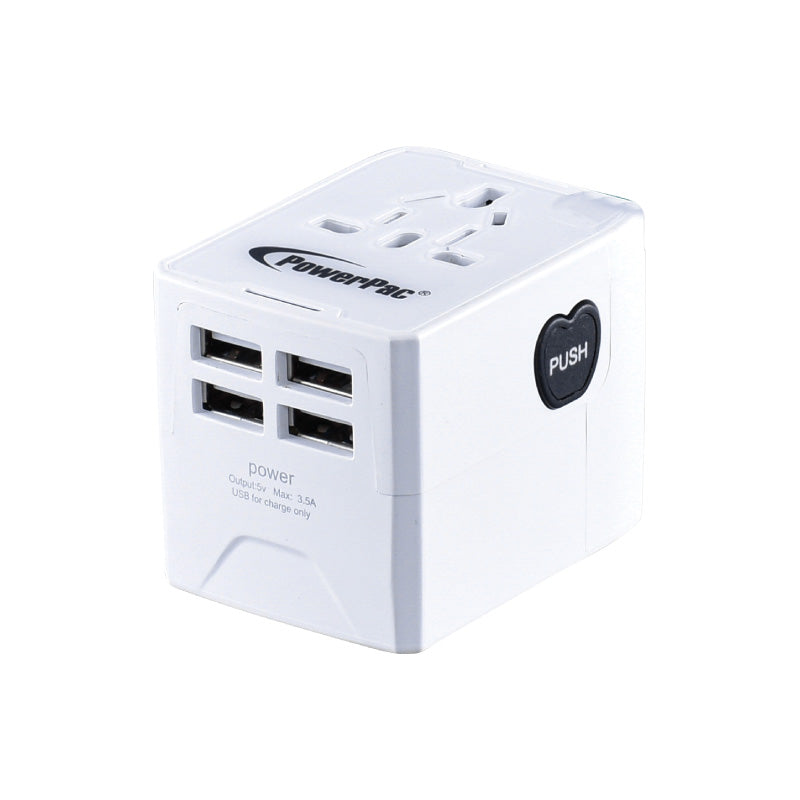 Universal Travel Adapter + USB Smart & Fast Charger – Multi Sockets & Plugs, Neon LED, PP7981WH