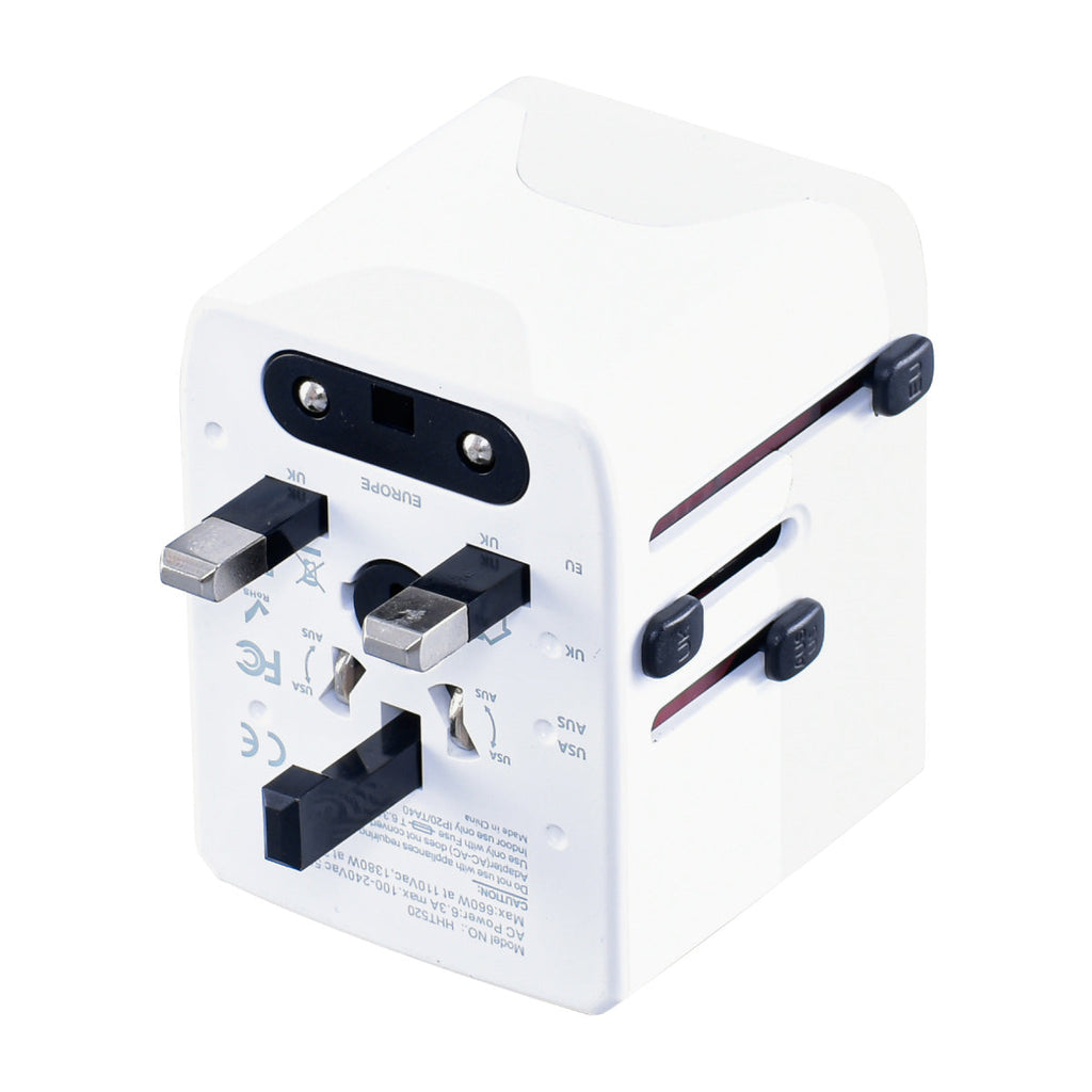 Universal Travel Adapter + USB Smart & Fast Charger – Multi Sockets & Plugs, Neon LED, PP7981WH