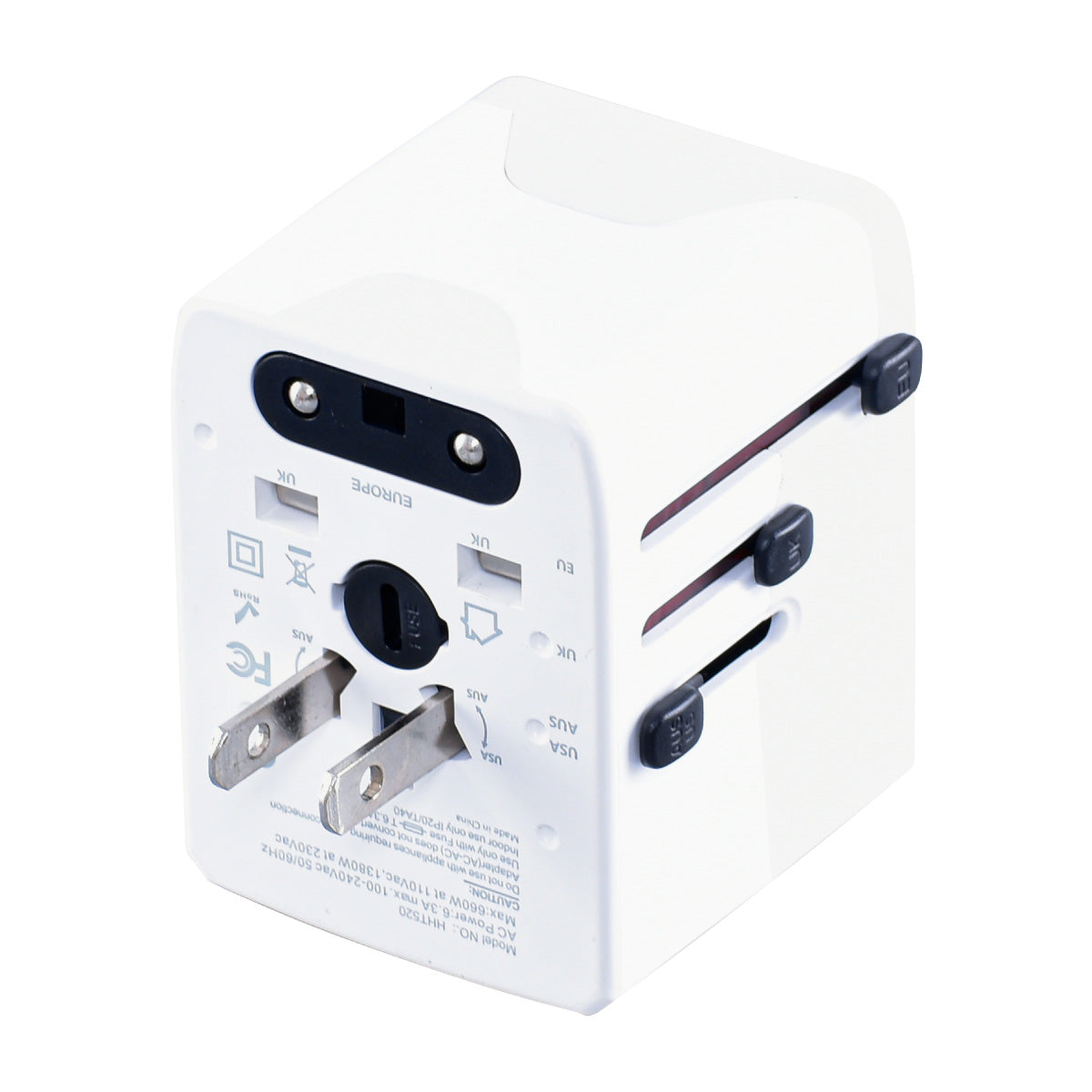 Universal Travel Adapter + USB Smart & Fast Charger – Multi Sockets & Plugs, Neon LED, PP7981WH