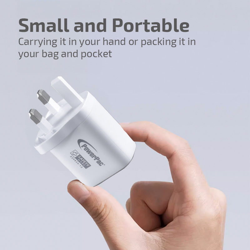 USB Smart & Fast Charger - 1 USB-A, 1 PD3.0 USB-C, Dual Voltage 100-240 AC, 20W, PP7982BK