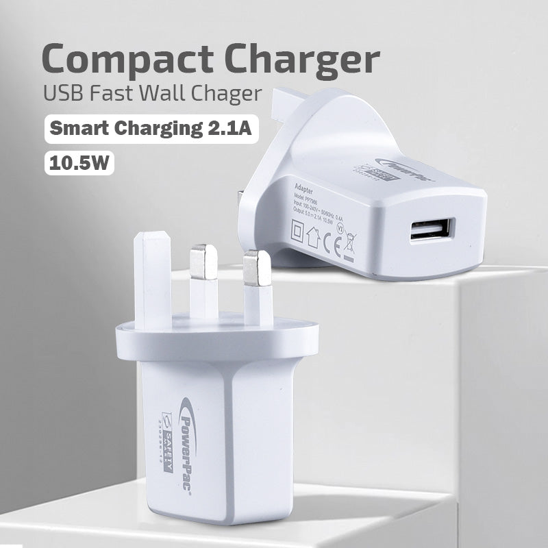 USB Smart Charger - USB-A, Dual Voltage 100-240 AC, 12W, PP7986AWH