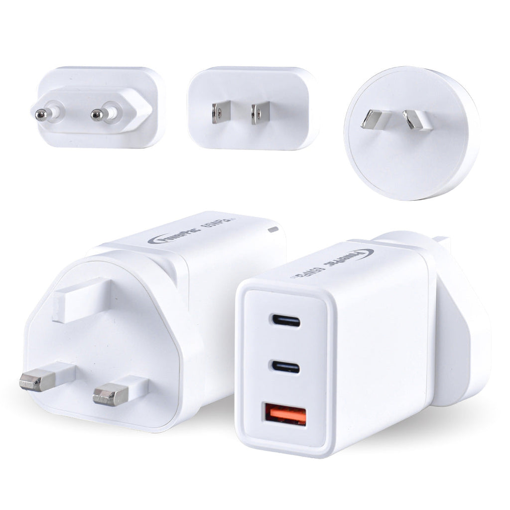 USB Smart & Fast Charger - 1 QC3.0 USB-A, 2 PD3.0 USB-C, Dual Voltage 100-240 AC, Worldwide plugs, 65W, PP7987