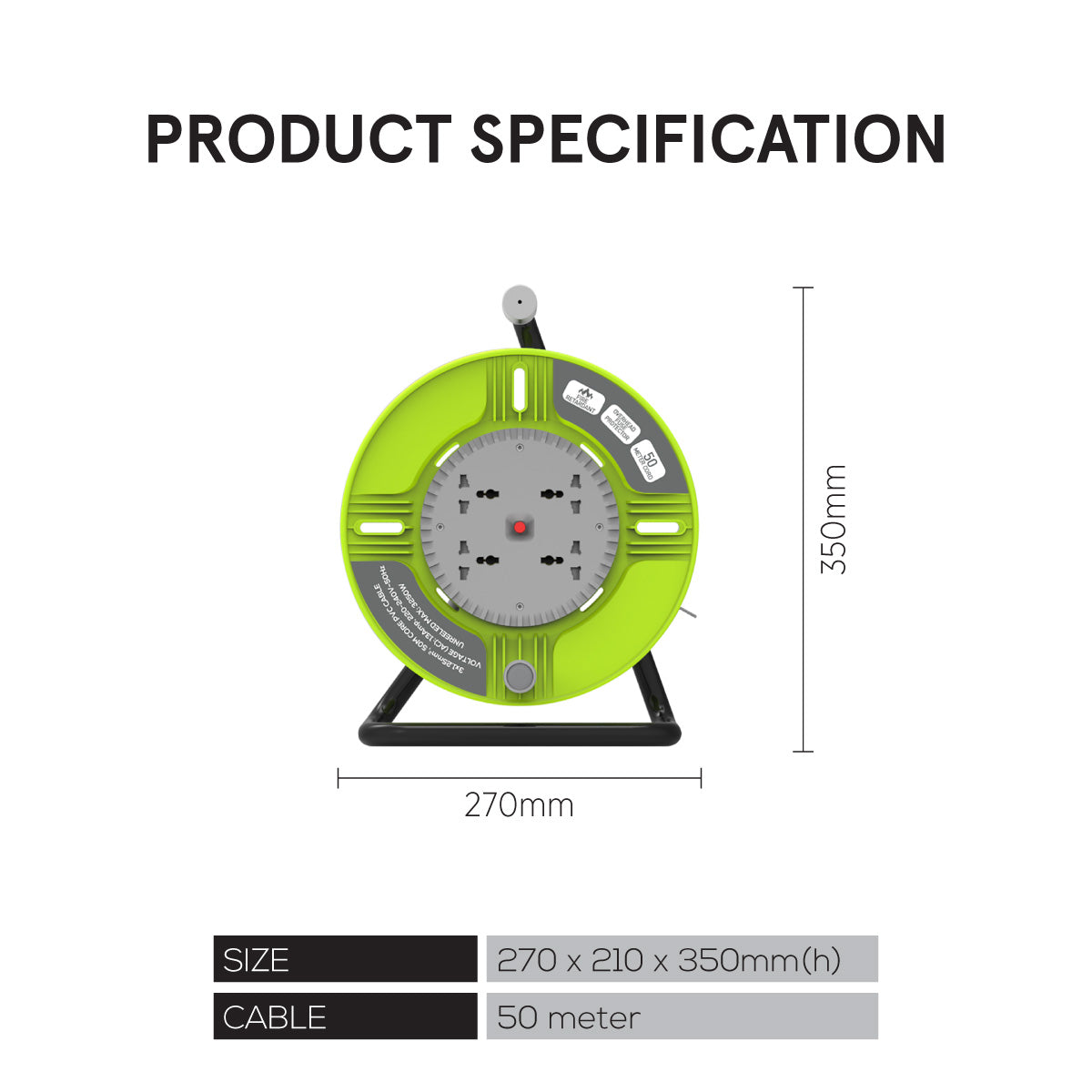 Cable Reel 50M Portable Cable Reel, Extension Socket, Power Reel, Power Cord (PP850)