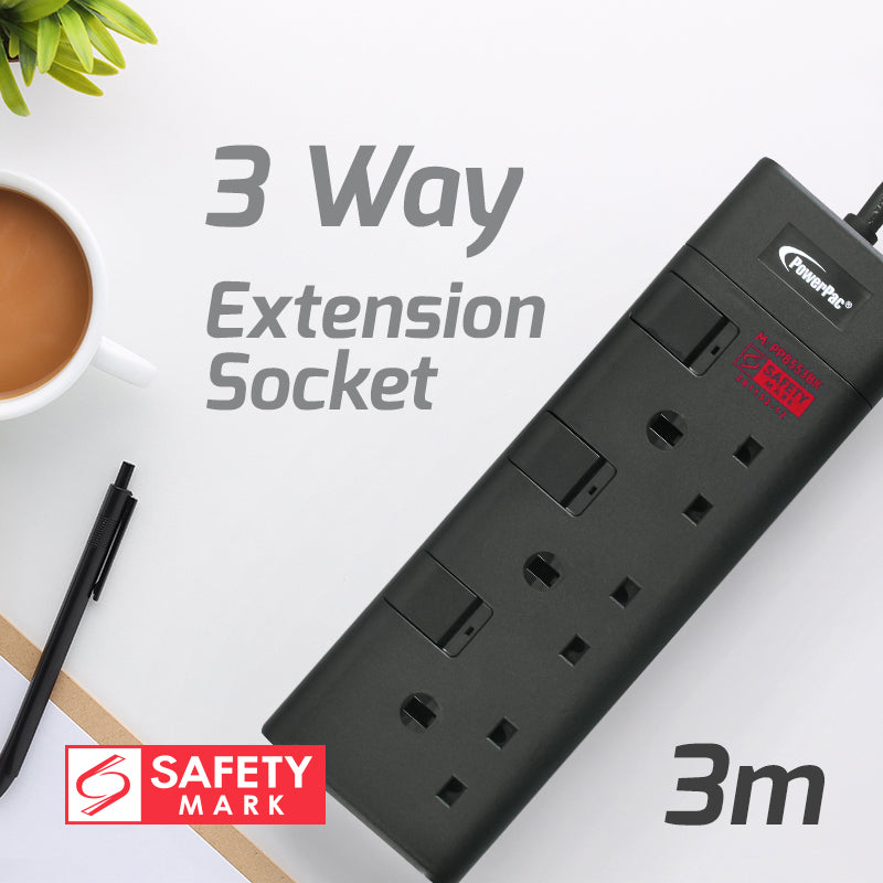 Extension Cord, Extension Socket, Power Cord, Power Extension 3 Meter 3 way (PP8553BK)