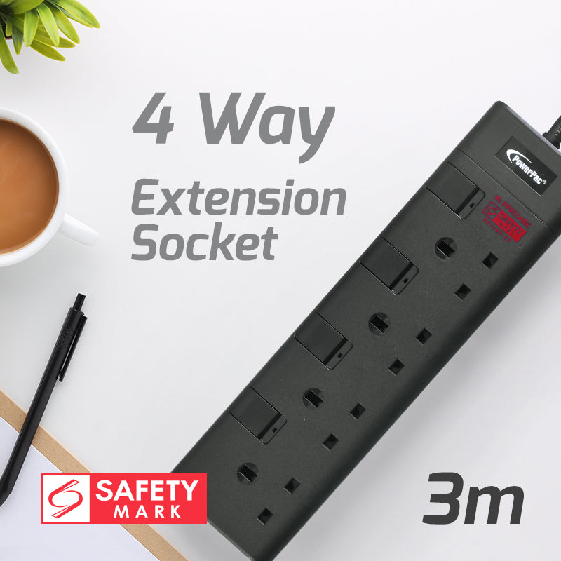 Extension Cord, Extension Socket, Power Cord, Power Extension 3 Meter 4 way (PP8554BK)