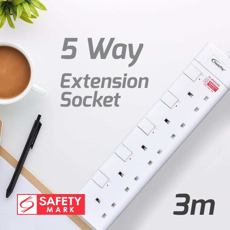 Extension Cord, Extension Socket, Power Extension 3 Metre 5 way (PP8555N)