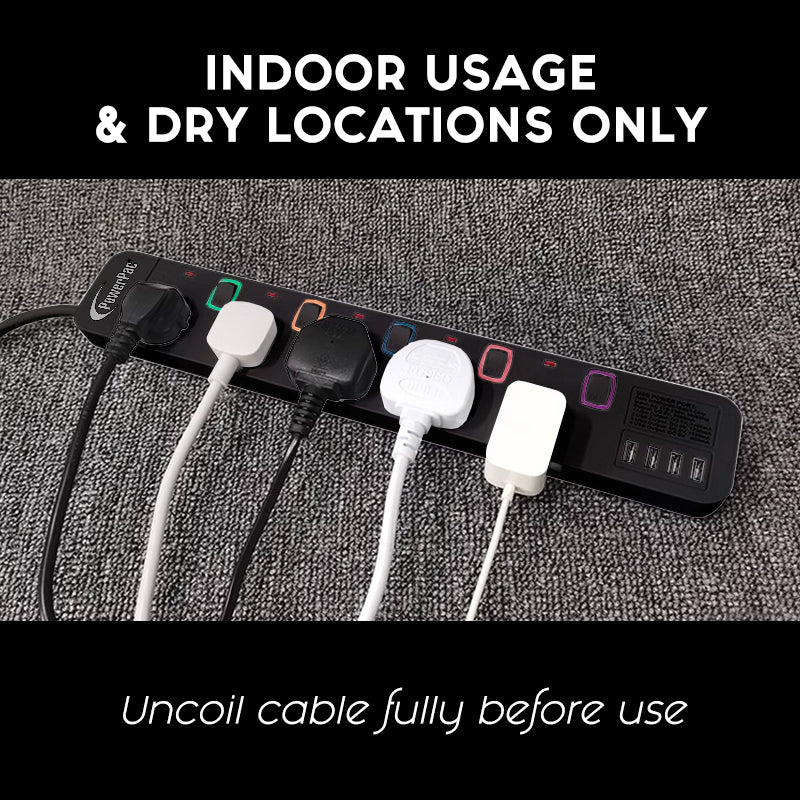 Extension Cord, Extension Socket, Power Cord 3 Metre 3 way with 4x USB Charger (PP9113UBK)