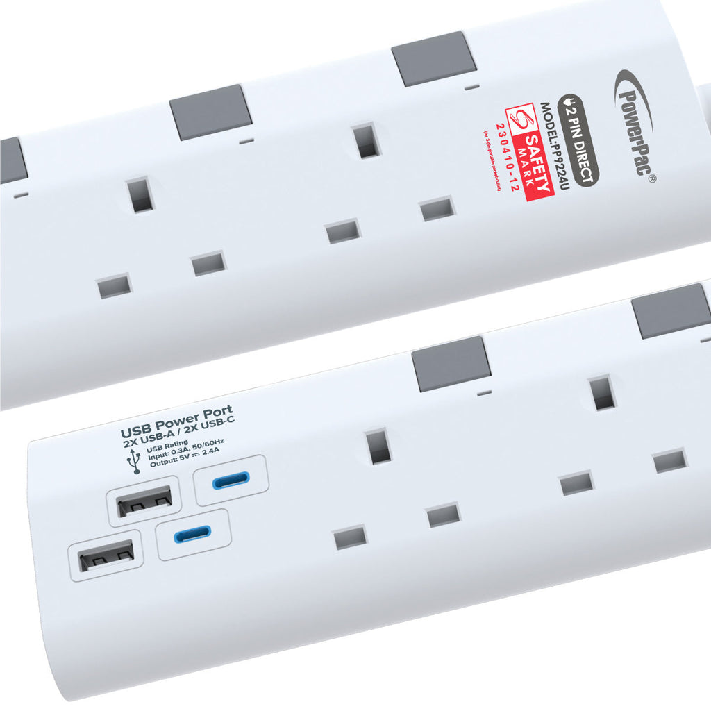 Extension Cord, Extension Socket 3 Metre 4 way with 2xUSB-A & 2xUSB-C Charger (PP9224U)