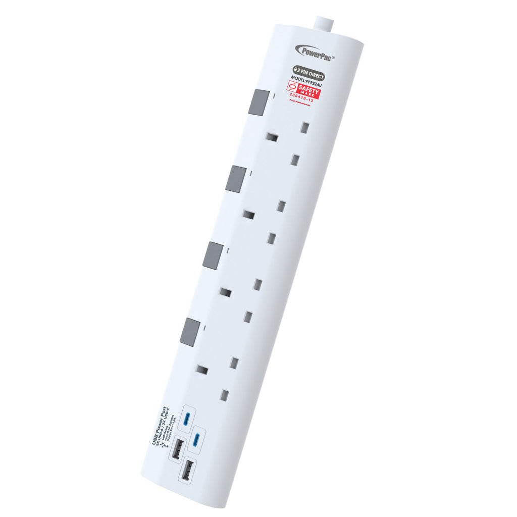 Extension Cord, Extension Socket 3 Metre 4 way with 2xUSB-A & 2xUSB-C Charger (PP9224U)