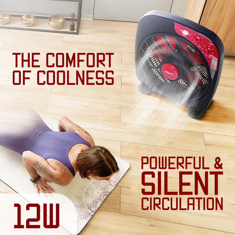 12" Box Fan – 5 blades, Adjustable Louver, Oscillation, Timer, Safe & Energy-efficient, 3-Speed, black & red, PPBF30