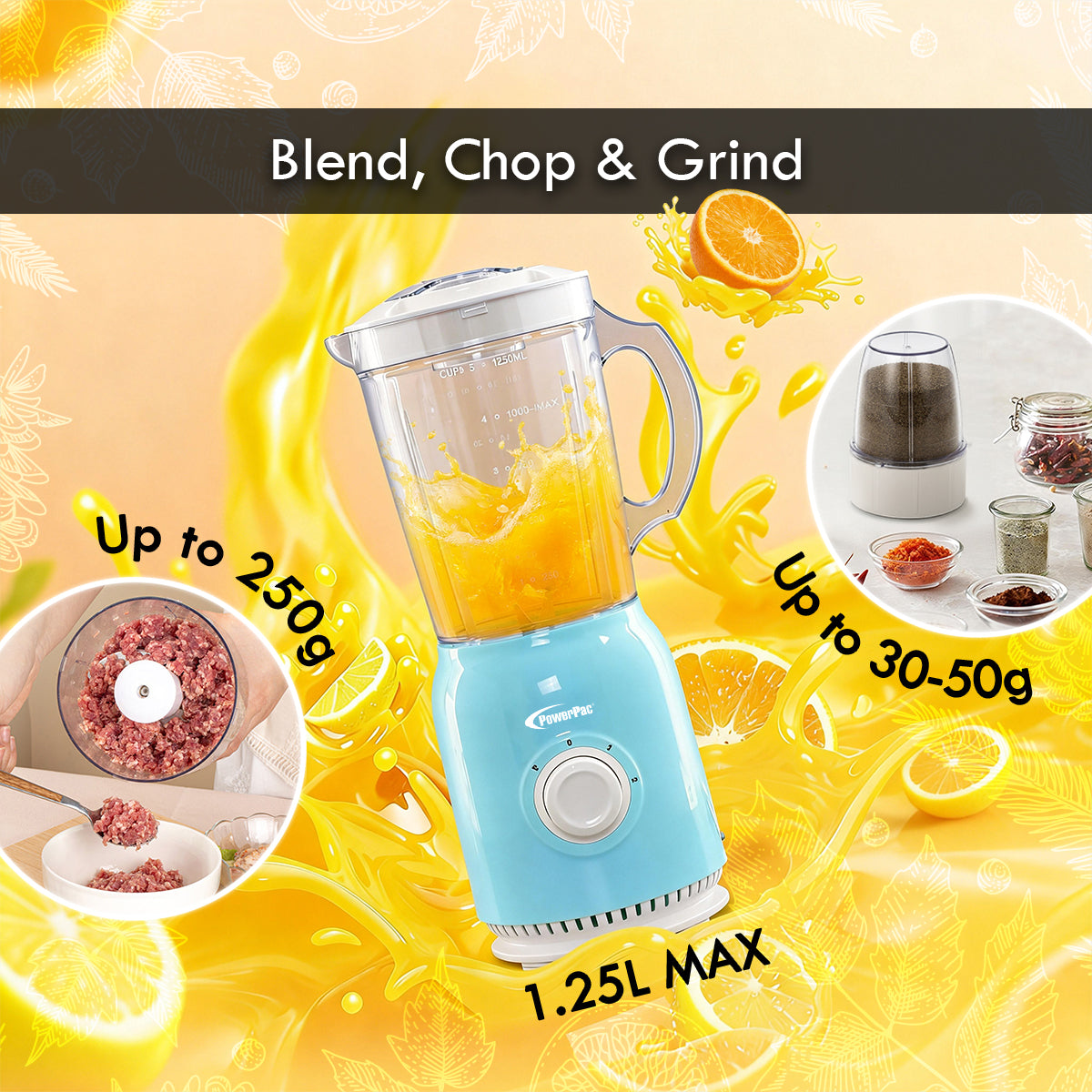 High Power Blender, 3 IN 1 Multi-functional Blender with Dry Mill, Meat Mincer (PPBL678)