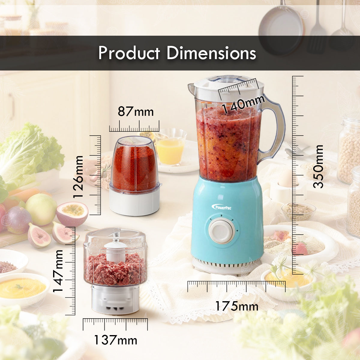 High Power Blender, 3 IN 1 Multi-functional Blender with Dry Mill, Meat Mincer (PPBL678)