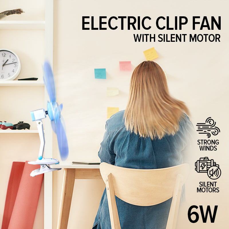 6" Clip/Table/Wall Fan – 5 Flexible Blades, Strong Airflow, Adjustable Tilt, PPC603A