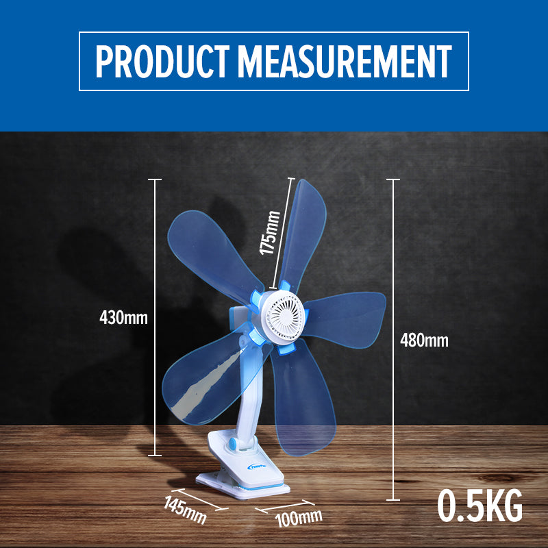6" Clip/Table/Wall Fan – 5 Flexible Blades, Strong Airflow, Adjustable Tilt, PPC603A