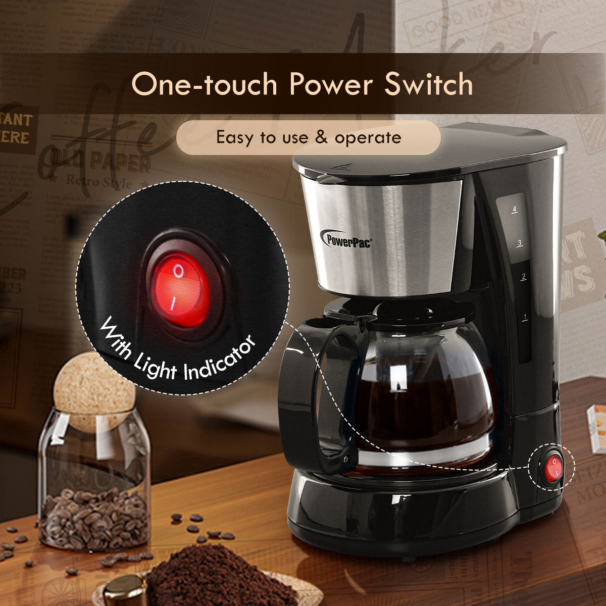 0.6L Coffee Maker with Thermostatic Panel and Washable Filter (PPCM301A)