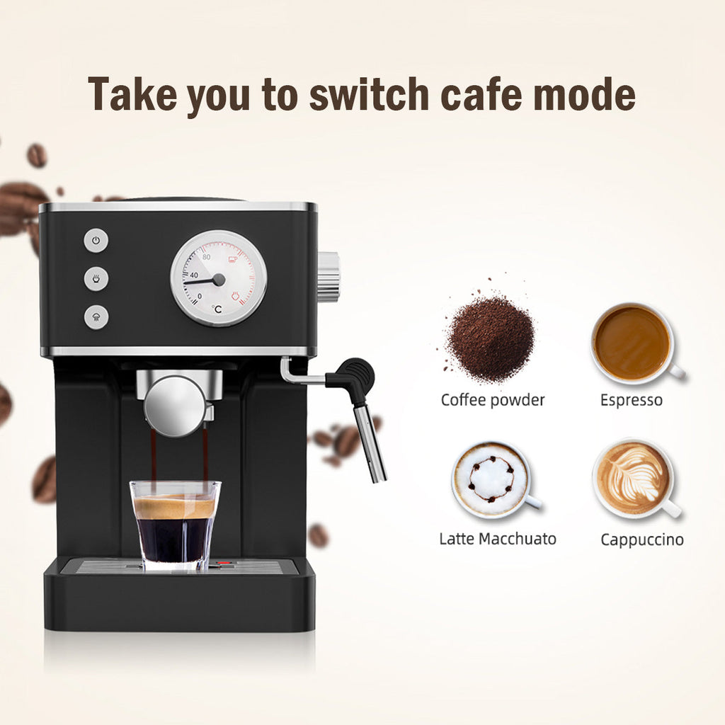 1.2L Coffee Maker High Pressure Water Tank, Coffee Machine Espresso Coffee Machine with Milk Frothing (PPCM331) Black