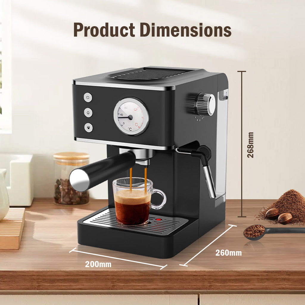 1.2L Coffee Maker High Pressure Water Tank, Coffee Machine Espresso Coffee Machine with Milk Frothing (PPCM331) Black