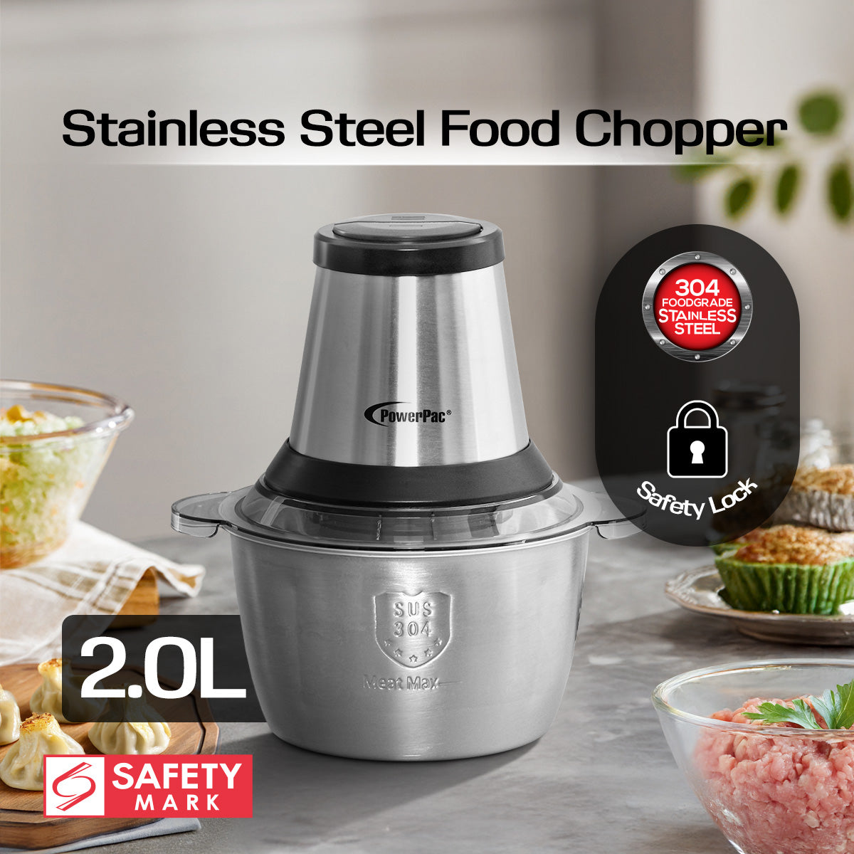 Electric Food Chopper 2.0L with Safety Lock Switch (PPCP713)
