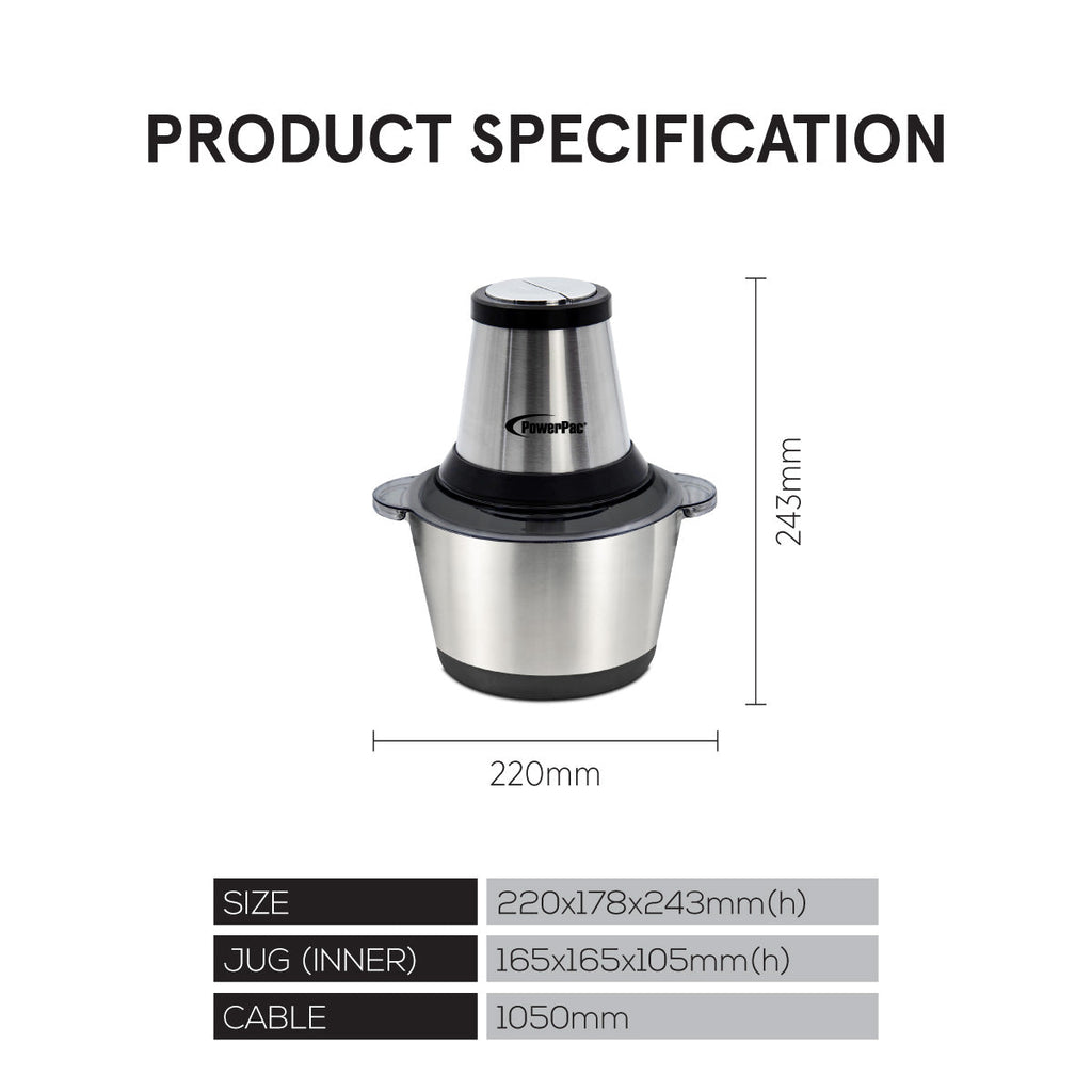 Electric Food Chopper 2.0L with Safety Lock Switch (PPCP713)