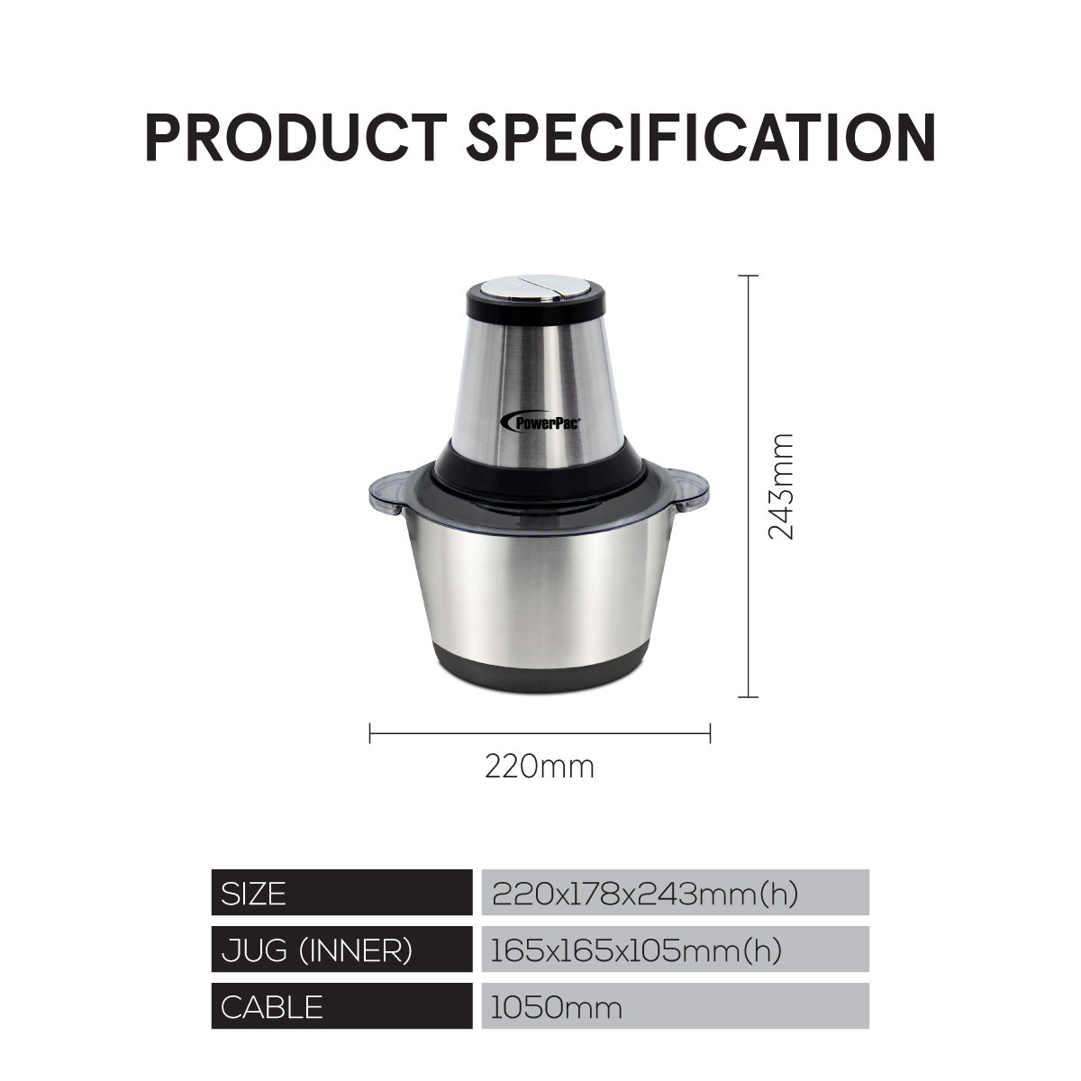 Electric Food Chopper 2.0L with Safety Lock Switch (PPCP713)