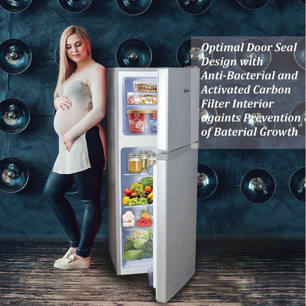 [CLIMATE VOUCHER $400] 135L 2 Door Mini Fridge with Freezer, shelves, crisper, anti-bac Carbon Filter, optimal door seal, Freezer temp < -18°C, silver, PPF136