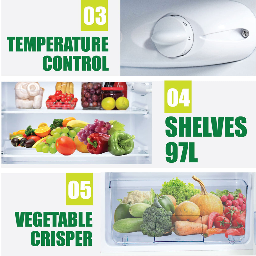 [CLIMATE VOUCHER $400] 135L 2 Door Mini Fridge with Freezer, shelves, crisper, anti-bac Carbon Filter, optimal door seal, Freezer temp < -18°C, silver, PPF136