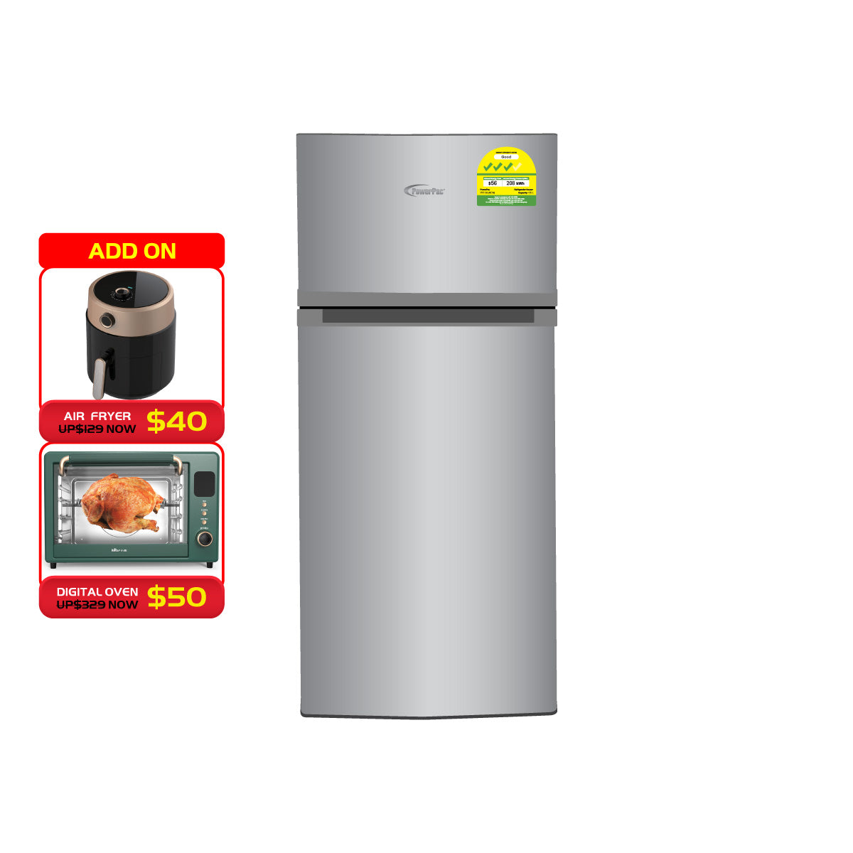 [CLIMATE VOUCHER $400] 135L 2 Door Mini Fridge with Freezer, shelves, crisper, anti-bac Carbon Filter, optimal door seal, Freezer temp < -18°C, silver, PPF136