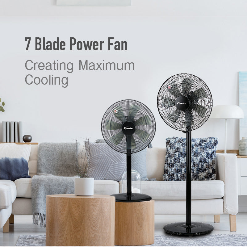 2 in 1 Stand Fan – 7 Blades, Adjustable Tilt, 2 Convertible Height, Oscillation, Powerful, Energy-efficient, 3-Speed, black, PPFS212