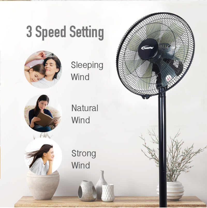 2 in 1 Stand Fan – 7 Blades, Adjustable Tilt, 2 Convertible Height, Oscillation, Powerful, Energy-efficient, 3-Speed, black, PPFS212