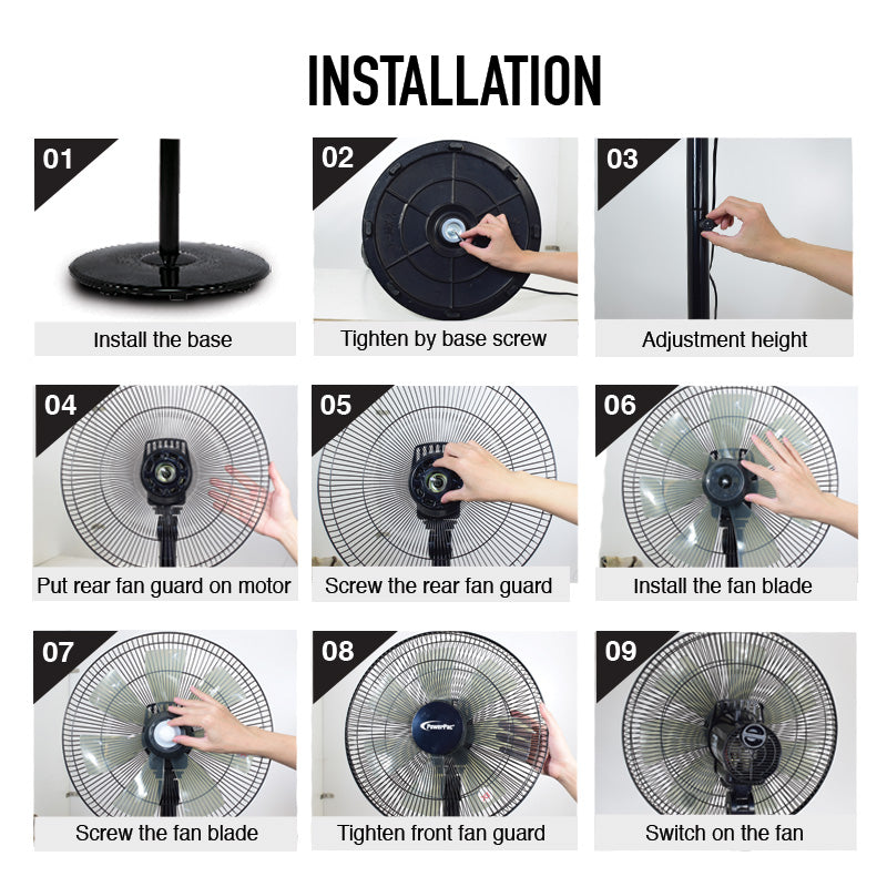 2 in 1 Stand Fan – 7 Blades, Adjustable Tilt, 2 Convertible Height, Oscillation, Powerful, Energy-efficient, 3-Speed, black, PPFS212