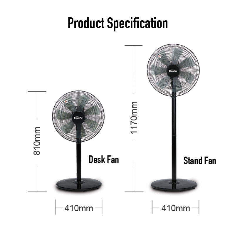 2 in 1 Stand Fan – 7 Blades, Adjustable Tilt, 2 Convertible Height, Oscillation, Powerful, Energy-efficient, 3-Speed, black, PPFS212