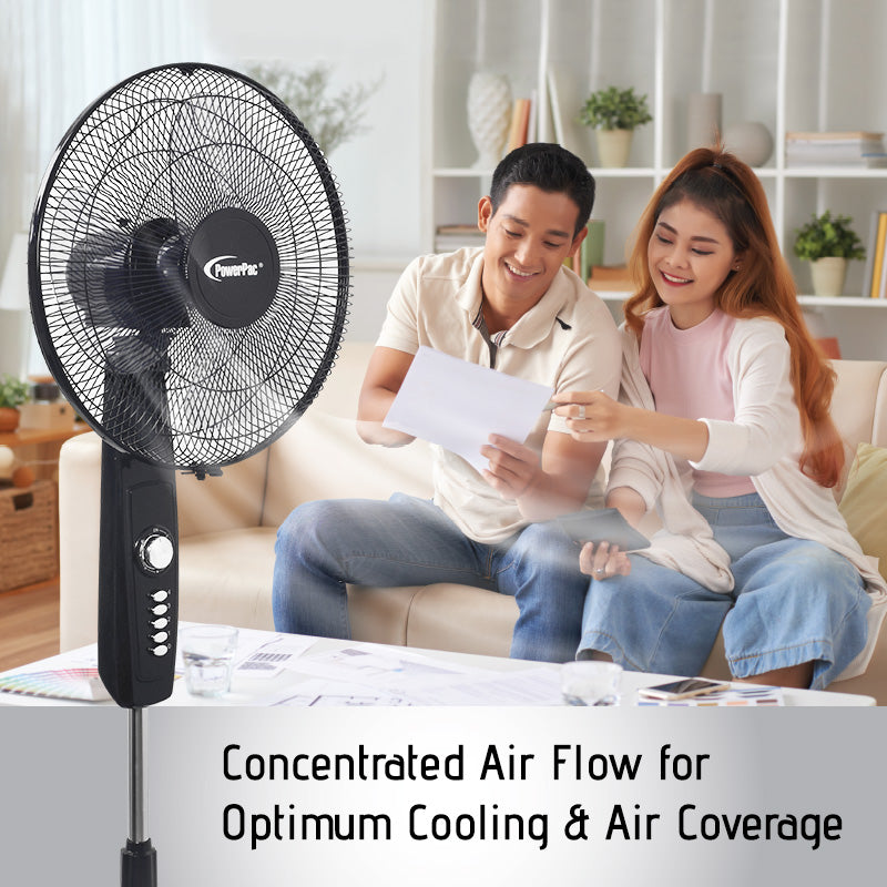 16" Stand Fan – Strong Airflow, Adjustable Tilt & Height, Oscillation, Timer, Durable, Energy-efficient, 4-Speed, black, PPFS30