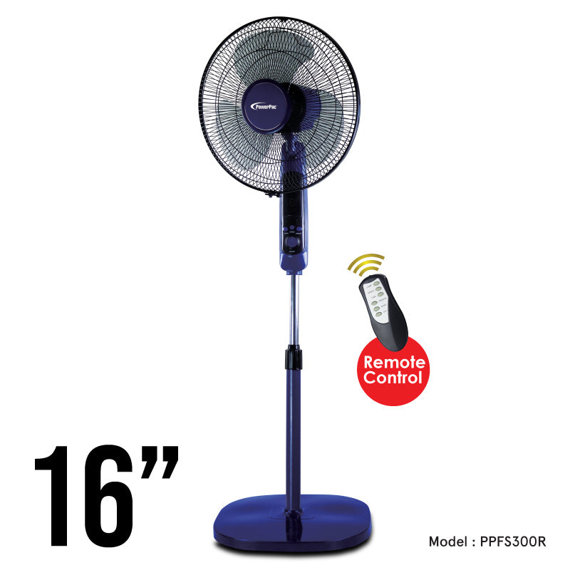 16" Stand Fan – Remote Control, Adjustable Tilt & Height, Oscillation, Timer, Durable, Energy-efficient, 3-Speed, purple & black, PPFS300R