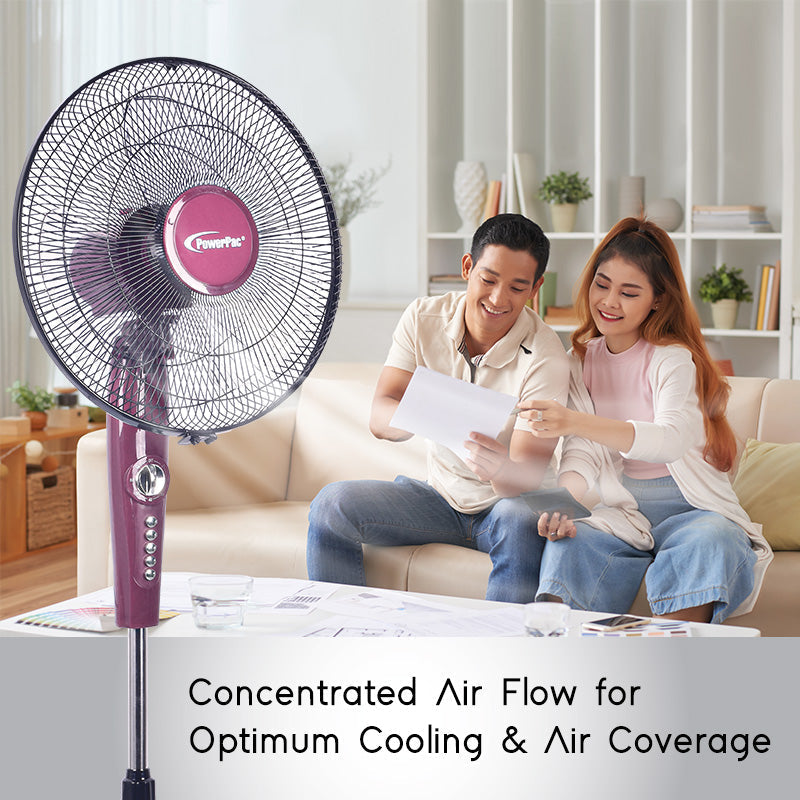 16" Stand Fan – Strong Airflow, Adjustable Tilt & Height, Oscillation, Timer, Durable, Energy-saving, 4-Speed, red, PPFS50