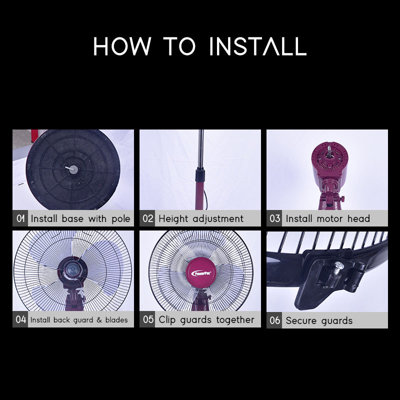 16" Stand Fan – Strong Airflow, Adjustable Tilt & Height, Oscillation, Timer, Durable, Energy-saving, 4-Speed, red, PPFS50