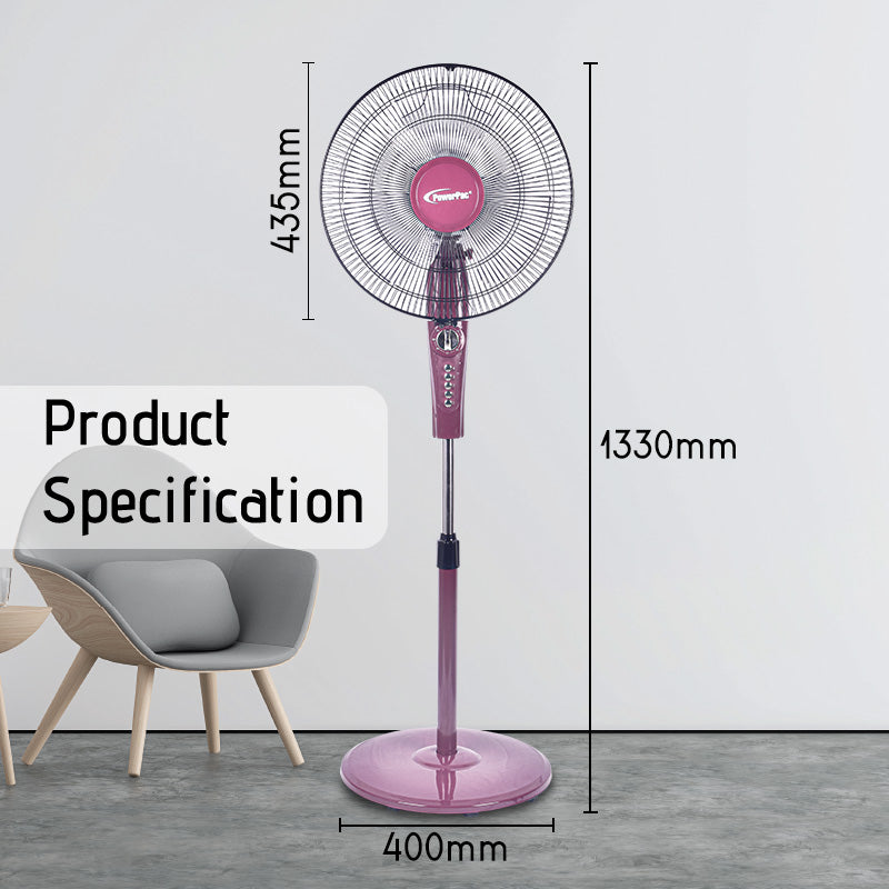 16" Stand Fan – Strong Airflow, Adjustable Tilt & Height, Oscillation, Timer, Durable, Energy-saving, 4-Speed, red, PPFS50