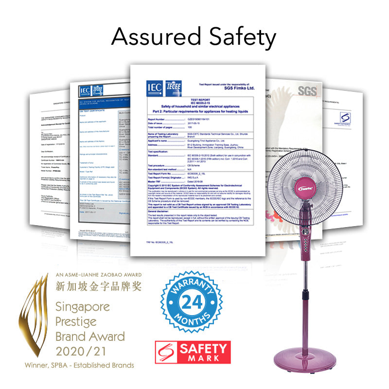 16" Stand Fan – Strong Airflow, Adjustable Tilt & Height, Oscillation, Timer, Durable, Energy-saving, 4-Speed, red, PPFS50