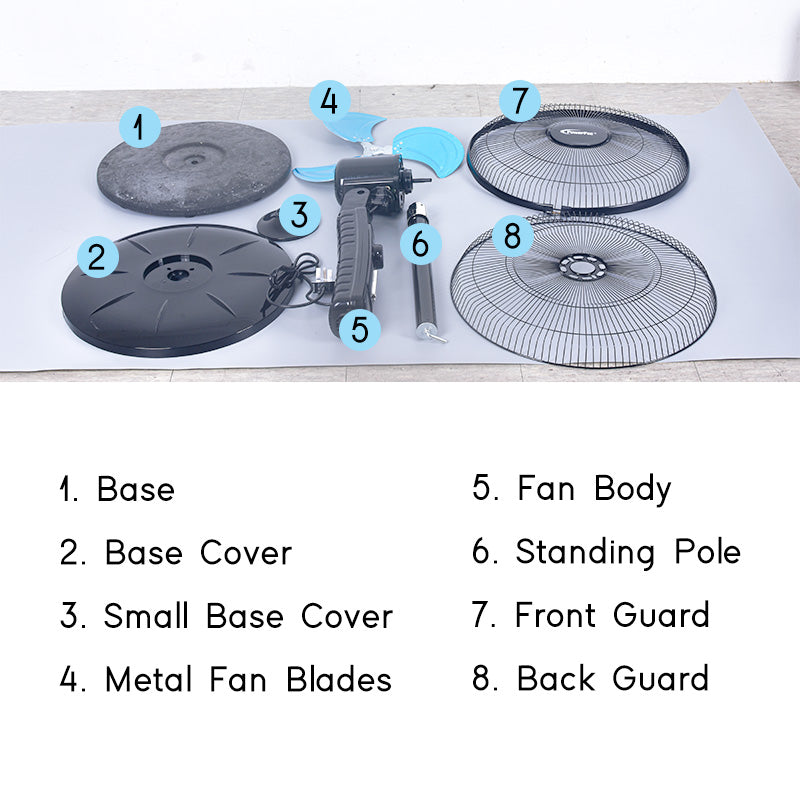 18" Stand Fan – Metal Blades, Powerful Airflow, Adjustable Tilt & Height, Oscillation, Timer, 3-Speed, black, PPFS818