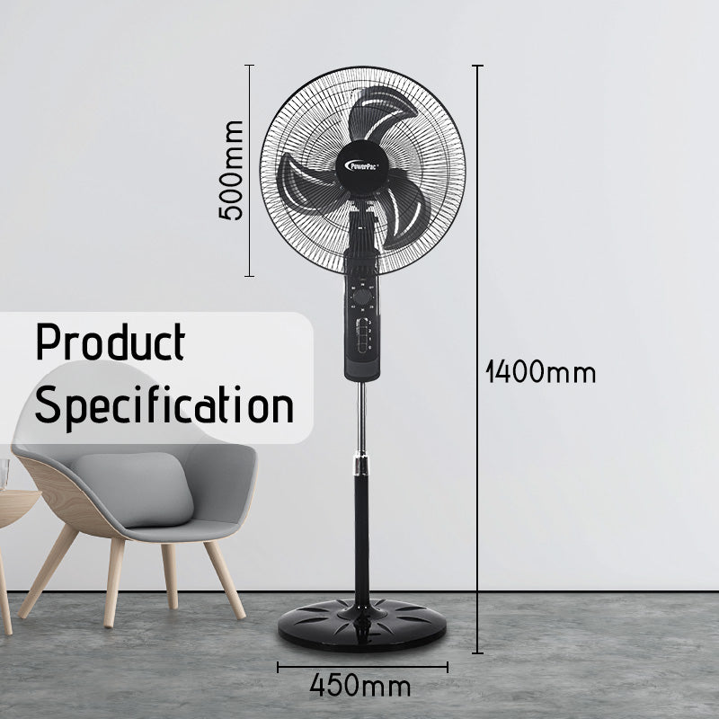 18" Stand Fan – Metal Blades, Powerful Airflow, Adjustable Tilt & Height, Oscillation, Timer, 3-Speed, black, PPFS818