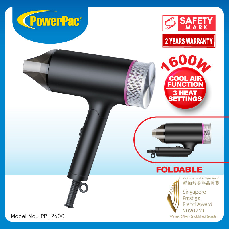 Turbo Travel Hair Dryer, Foldable Hair Dryer, 1600W (PPH2600)