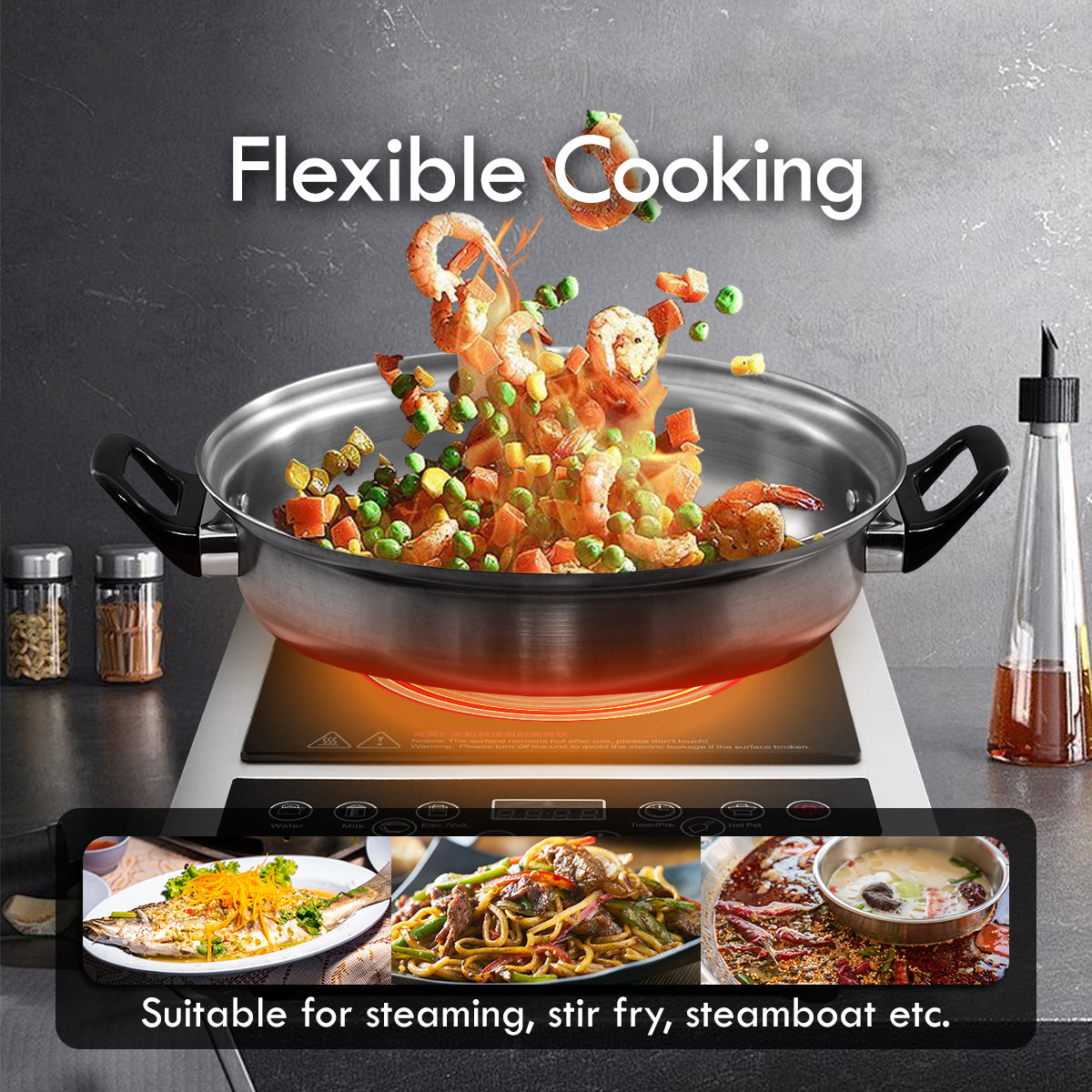 Induction Cooker Steamboat with Stainless Steel Pot + Stainless Steel Steamer (PPIC848+ Steamer)