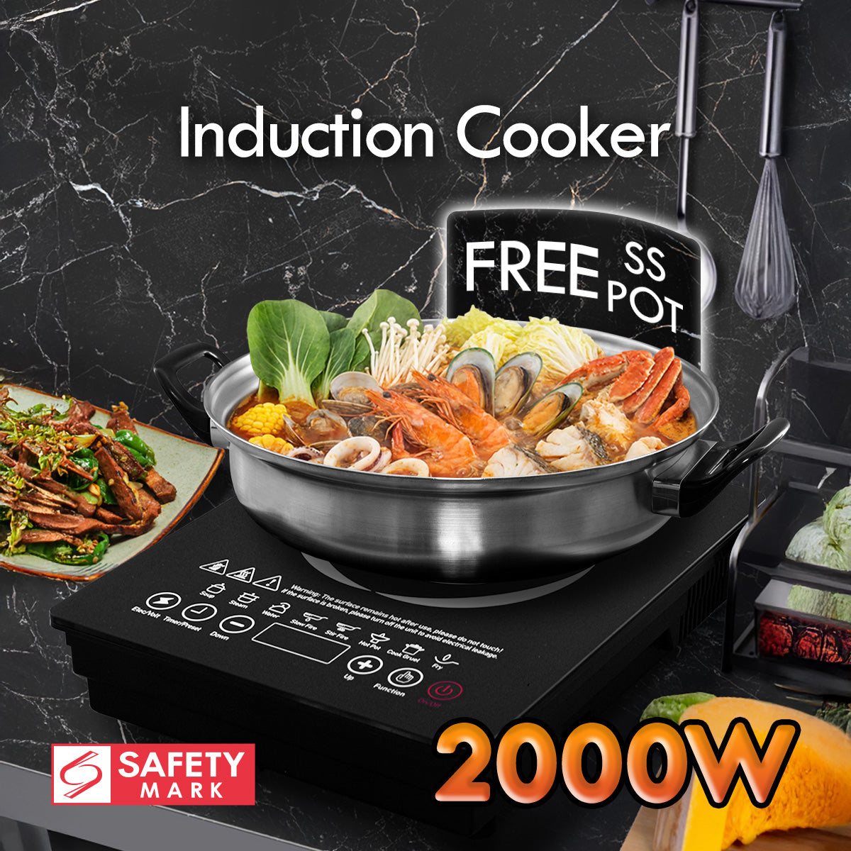 Steamboat Induction Cooker with Stainless Steel Pot + Stainless Steel YuanYang pot (PPIC888A+YY Pot)