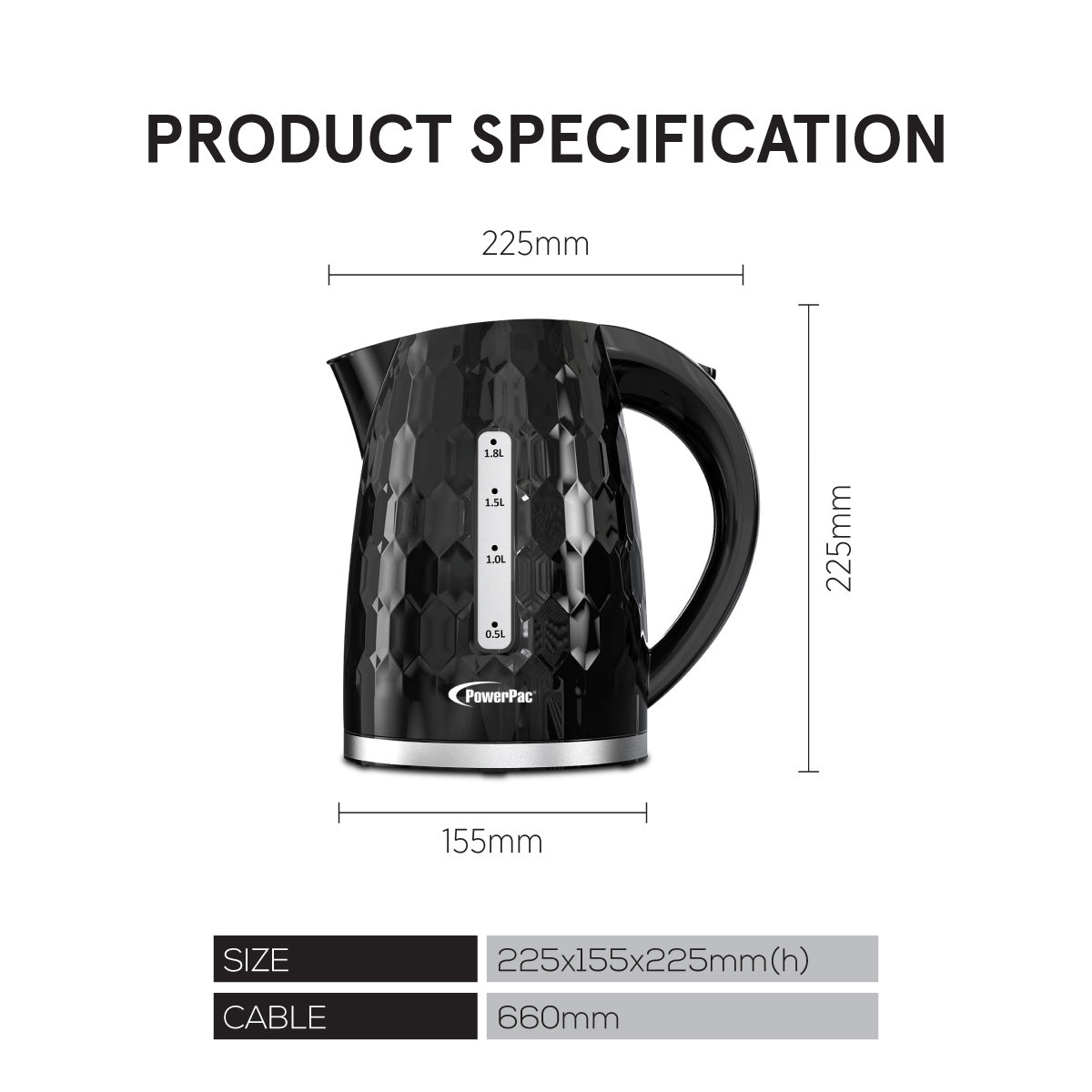 Electric Kettle Jug, Cordless Kettle 1.8L (PPJ2010)