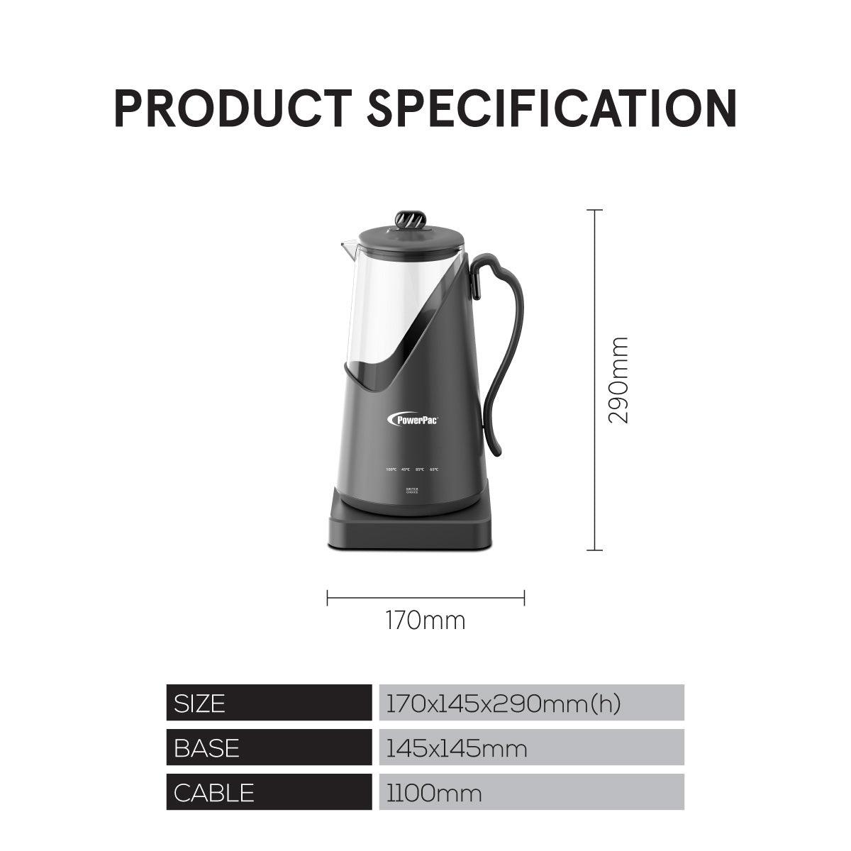 1.5L Digital Kettle Jug, Cordless Kettle Jug with Unbreakable Glass, 4 Temperature Setting (PPJ2031)