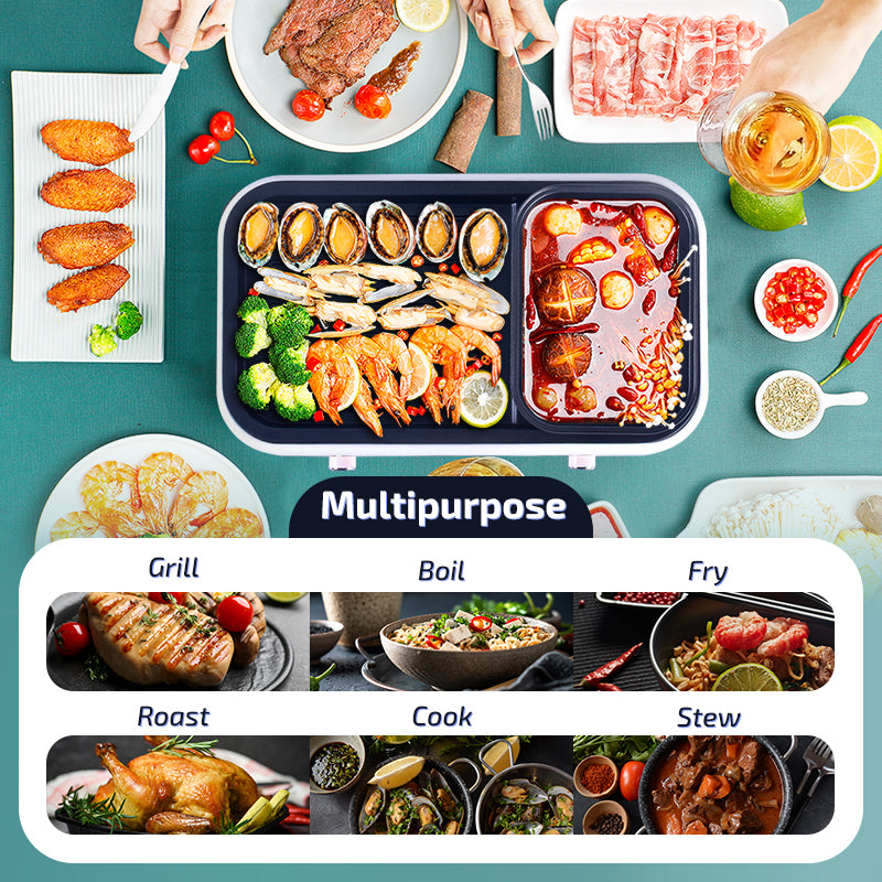Steamboat with BBQ Grill, 2 in 1 Multi Cooker with Non-stick inner pot (PPMC763)