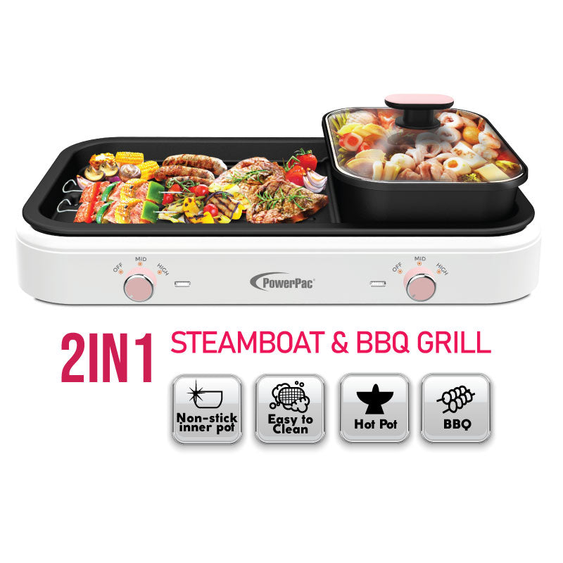 Steamboat with BBQ Grill, 2 in 1 Multi Cooker with Non-stick inner pot (PPMC763)