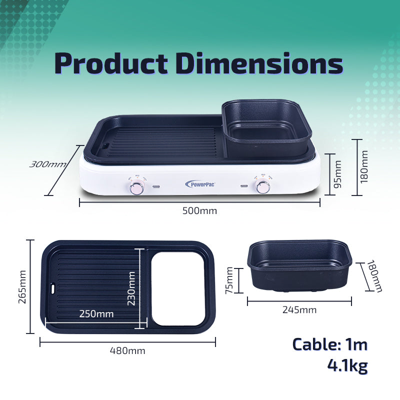 Steamboat with BBQ Grill, 2 in 1 Multi Cooker with Non-stick inner pot (PPMC763)
