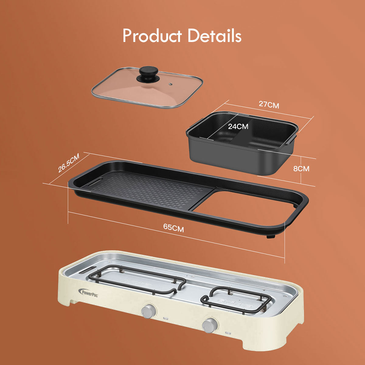 Steamboat with BBQ Grill, 2 in 1 Multi Cooker with Non-stick YuanYang pot (PPMC797)